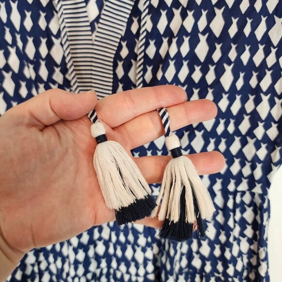 Vineyard Vines Diamond Fish Tiered‎ Top Tassel Tie Neck Cotton Nautical Navy XS - Picture 5 of 11